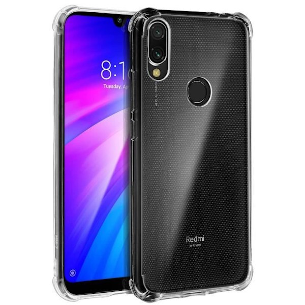 Coque - AVIZAR - Xiaomi Redmi 7 - Stødbeskyttelse - Forstærkede hjørner - Transparent Hvid Klar vit