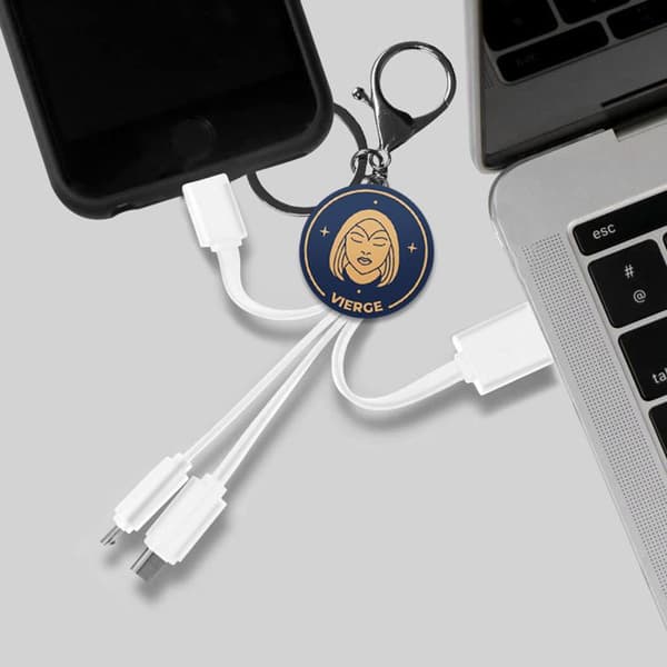 3-in-1 Kaapeli - AVIZAR - YELLO KOKO - Micro-USB/USB-C/Lightning - Avainlenkki - 15 cm