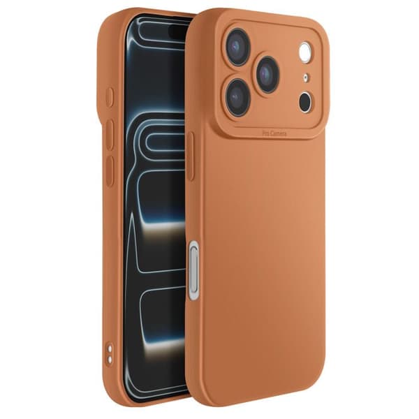 Siliconfodral för iPhone 17 Pro med förstärkt kameraskydd i brun kastanj