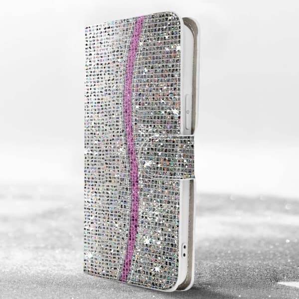 AVIZAR Glitter Disco Wallet iPhone 15 etui - Grå - Video Support - Flip Grå