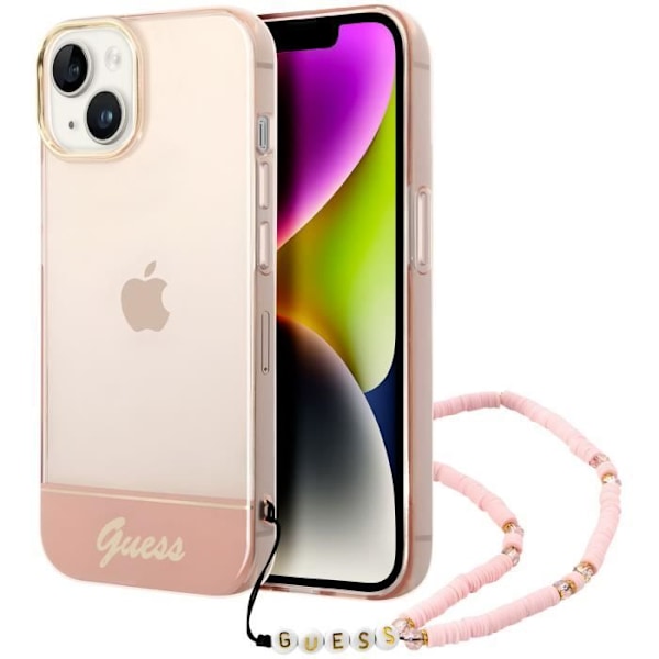 iPhone 14 Kuori Läpinäkyvällä Designilla ja Korukivillä Guess Vaaleanpunaisena Rosa