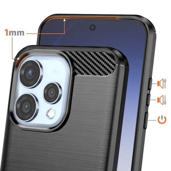 Silicone Cover til Oppo Reno 15 med Carbon Effekt Børstet Tekstur Sort Svart