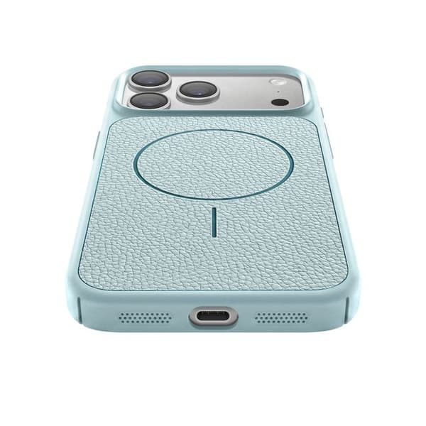 MagSafe-skal för iPhone 17 Pro, tvåmaterial, stötabsorberande, ljusblå lädertextur Blå