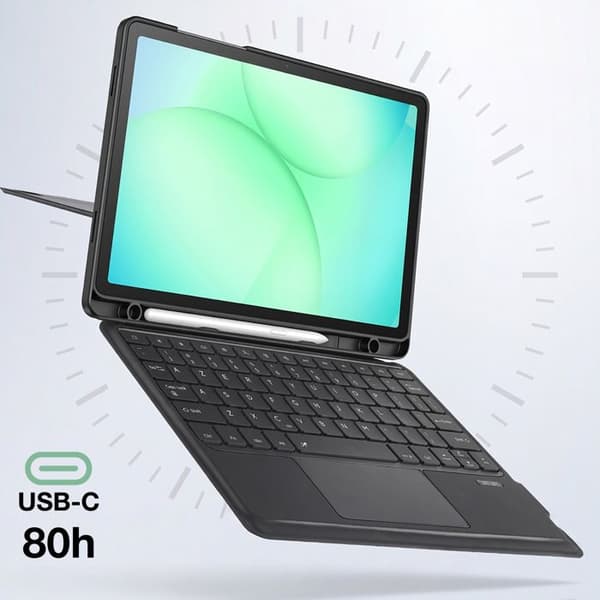 Bluetooth-näppäimistön kotelo Galaxy Tab A11 Plus / A9 Plus Taustavalaistu Dux Ducis Musta Svart