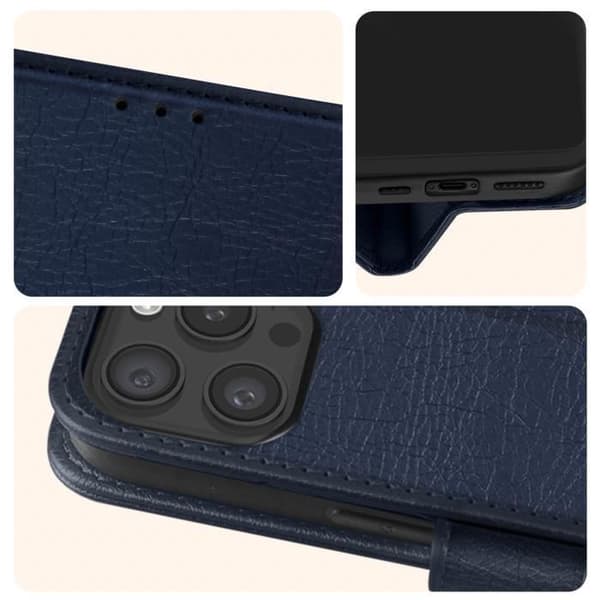 Taske til iPhone 15 Pro - AVIZAR - Chesterfield - Standfunktion - Blå Blå