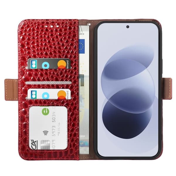 RFID-skyddande plånboksfodral i röd krokodilskinn för Xiaomi Redmi Note 17 Röd