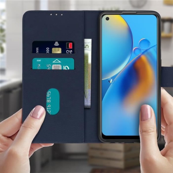 Oppo A74 Skyddsfodral med korthållare Stativ Funktion Blå Blå