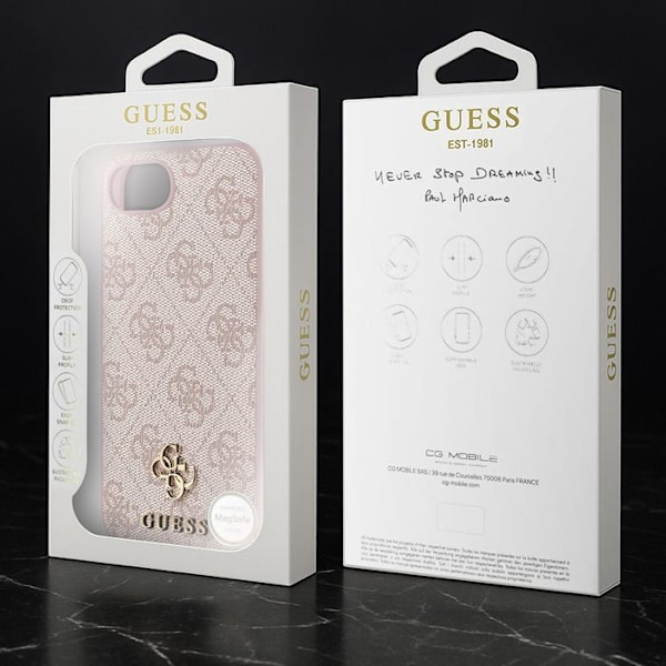 MagSafe-kuori iPhone 16:lle, painettu monogrammi ja 4G-logo, kompakti Guess, vaaleanpunainen Rosa
