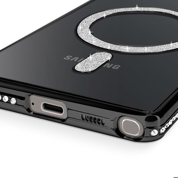 Coque Diamant pour Samsung Galaxy S25 Ultra MagSafe Contour Strass Noir Svart