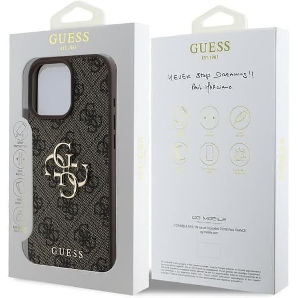 Coque - GUESS - iPhone 16 Pro - Logo 4G - Ekologiskt läder - Hållbart skydd Brun