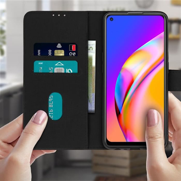 Folio Etui - Oppo - A94 5G - Tekstiløkologisk læder - Støttefunktion - Magnetisk Svart
