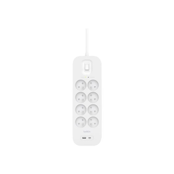 Sähkönsuojalaite - Belkin - Malli 8 Pistorasiaa - 1 USB-C - 1 USB-A - Väri Valkoinen