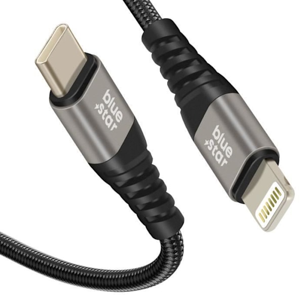 USB C - Lightning -kaapeli - BLUESTAR - 1,2 m - 2,4 A Virransyöttö - Pikalataus 27 W - Musta Svart