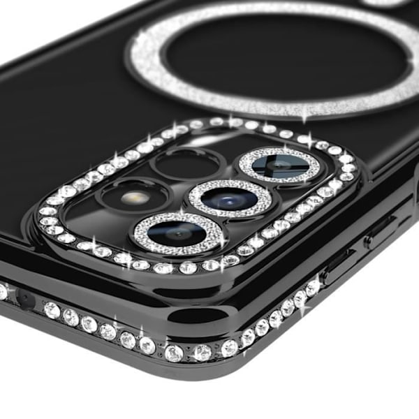 Coque - ILMOITTAA - Timantti - Samsung A13 5G ja A04s - MagSafe - Musta kimalle - Kova Svart