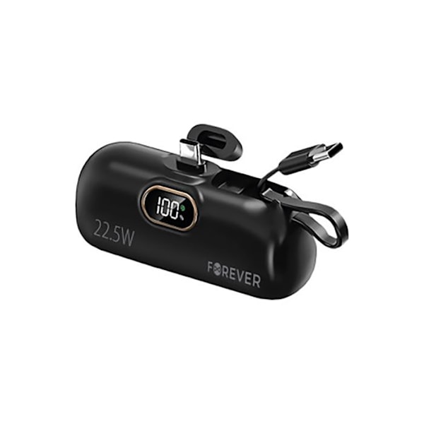 Power Bank 5000 mAh USB-C sisäänrakennetulla USB-C-kaapelilla Ultra Compact Forever Musta Svart