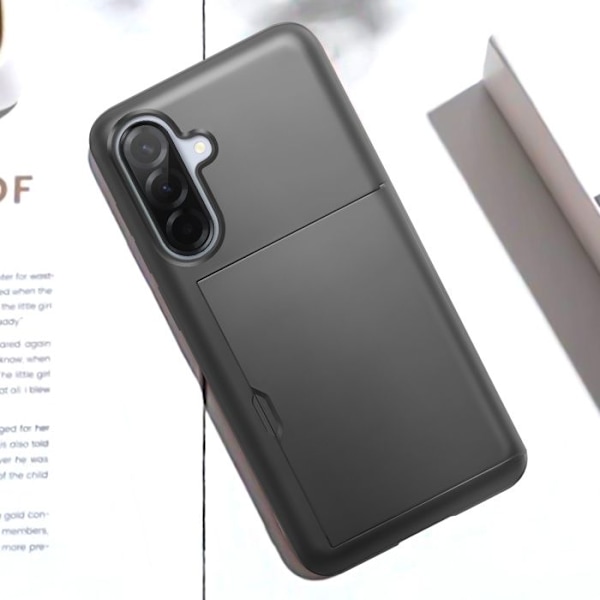 Stöttålig iPhone 16e-fodral med utdragbart kortfack i svart Svart