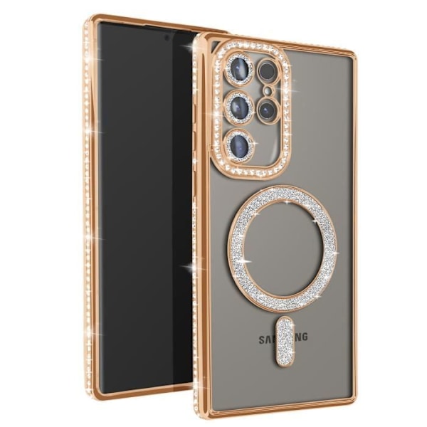 Coque - AVIZAR - Samsung Galaxy S24 Ultra - Rigide - Strass Guld - Kompatibel med MagSafe Gul