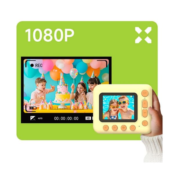 Kamera - AVIZAR - Instakid - 48 MP - Gul - Indbygget Printer Gul
