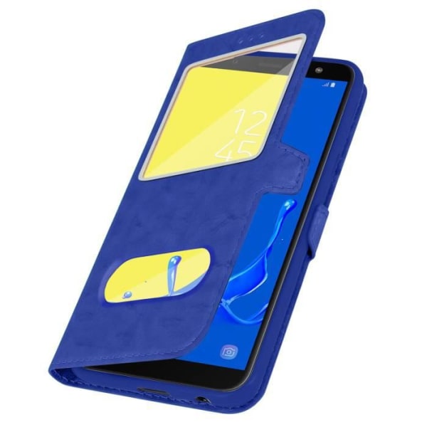 Etui til Samsung Galaxy J6 Dobbeltvindue Folio Cover Stand Funktion Blå