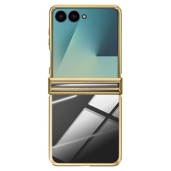 Coque til Galaxy Z Flip 7 i krom med guld hinge beskyttelse Gul