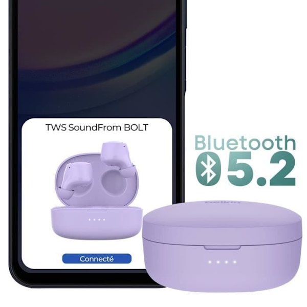 Trådlösa hörlurar Bluetooth 5.2 med touchkontroller och dubbla mikrofoner Belkin Lavendel Lila