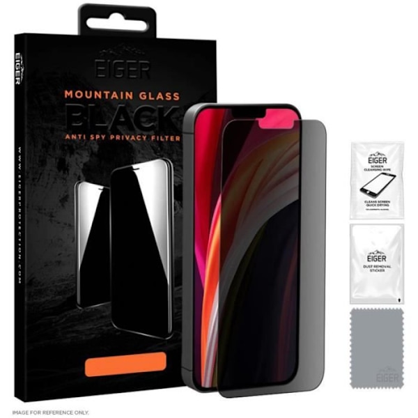 Skærmbeskytter til iPhone 15/15 Pro Privacy i Premium hærdet glas 2.5D Eiger Transparent Black Transparent