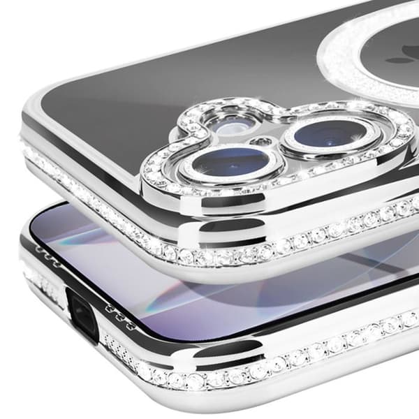 Fodral för iPhone 17 Kompatibel med MagSafe med Strassad Silverkant Grå