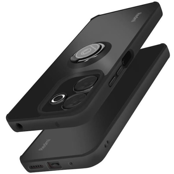 Kotelo Xiaomi Redmi 13:lle - AVIZAR - Metal Ring Video Support - Musta Svart