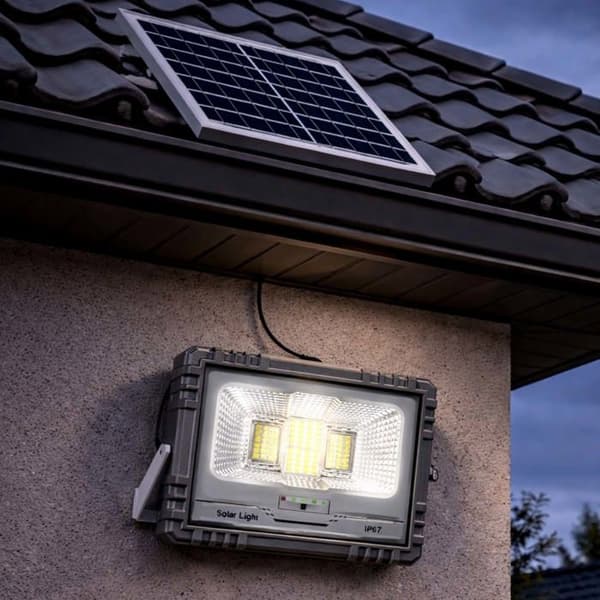 LED-solarprojektor 10W IP67 med 10000mAh batteri och 12W panel grå Grå