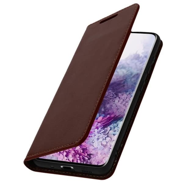 Étui Folio - AVIZAR - Galaxy S20 - Äkta läder - Videostöd - Kortfack brun