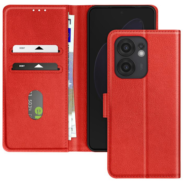 Oppo Reno 13 F / 13 FS Lompakkokotelo ja Videotuki Punainen Röd