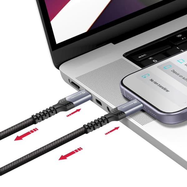 USB-C-kaapeli - SWISSTEN - 2-in-1 - Lataus ja Synkronointi 100W - 1,5m - Musta