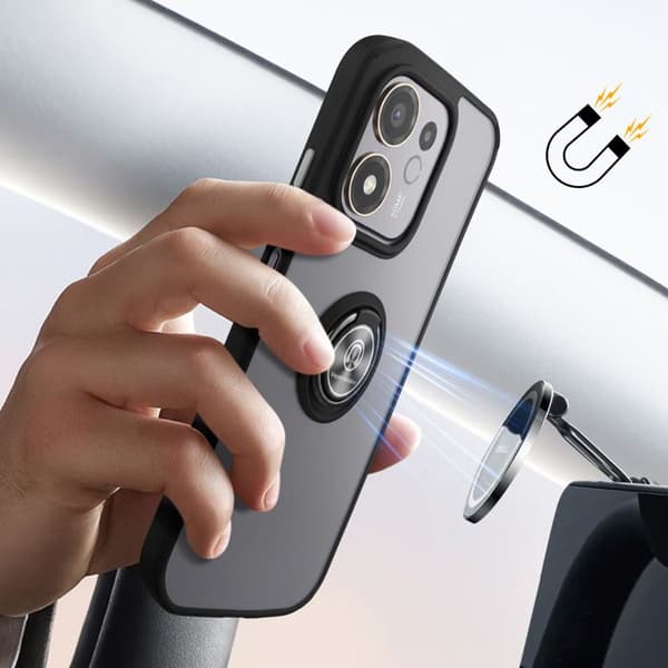 Cover til Honor 600 Smart med ringstøtte og magnetisk fastgørelse sort / transparent Svart / Klar