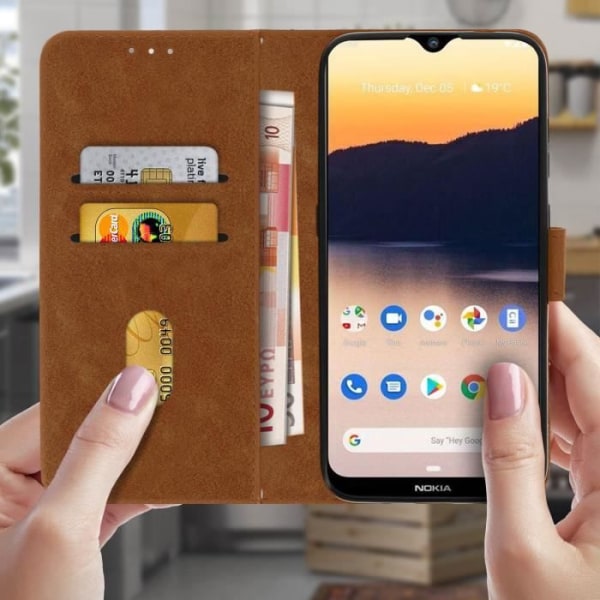 Etui - AVIZAR - Nokia 2.3 - Heldeksel - Kortholder - Video Støtte - Brun kastanj