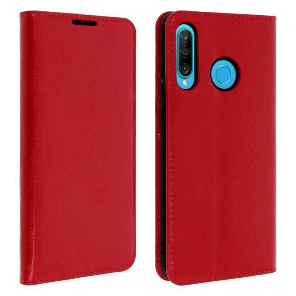 Huawei P30 Lite-fodral - AVIZAR - Läder Folio-fodral - Röd - Videostöd - Heltäckande skydd Röd