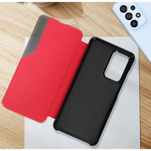 Clear View Samsung Galaxy A53 5G Case Display Time Stand Video Rød Röd