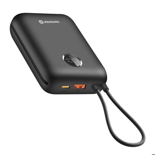 30000mAh Ulkoinen Akun Taulu USB-C ja Lightning Kaapelit Sisäänrakennettu LED-näyttö Swissten Musta Svart
