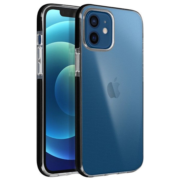 Akashi Musta Läpinäkyvä Takakuori iPhone 12 / 12 Pro Joustava Kromireunus Svart