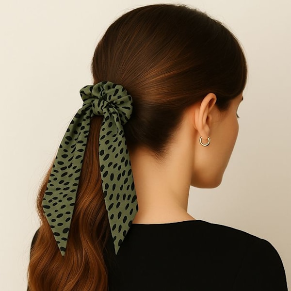 Chouchou Foulard Lång för Hår i Retro Grön Djurmönster Satin Grön