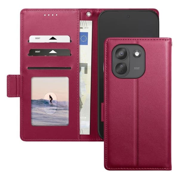 Redmi Note 17 Pro Max -sarjan älykirjan kansi Bordeaux-värissä, jossa on tuki Röd