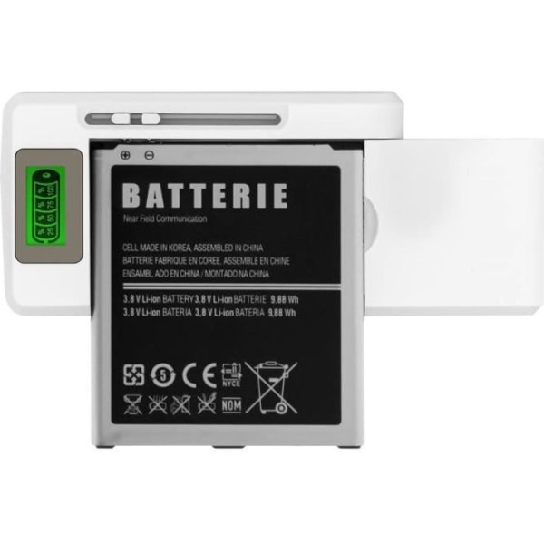 Universal Oplader - Hvid - LED-indikator - Genoplader 2 batterier - USB-indgang Vit