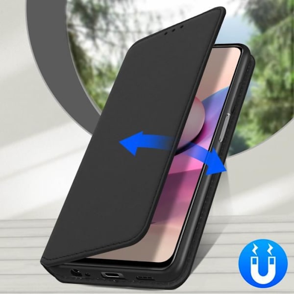 Hoes - Xiaomi - Redmi Note 10 / Note 10s - Ekologisk läder - Videostöd - Inbyggd kortfick. Svart