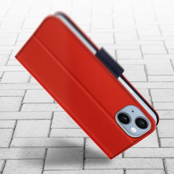 AVIZAR iPhone 14 etui - Kortholder pung - Rød og blå - Vandret stativ funktion röd och blå