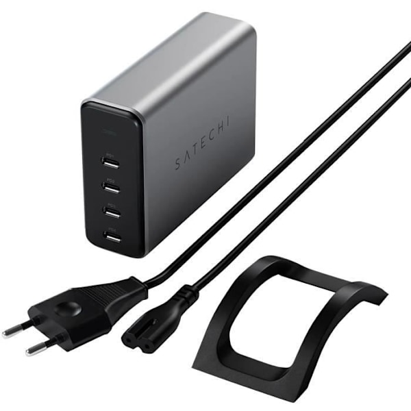 Nätladdare GaN 165W 4 USB-C Strömförsörjning Kompakt Satechi Space Grey Grå