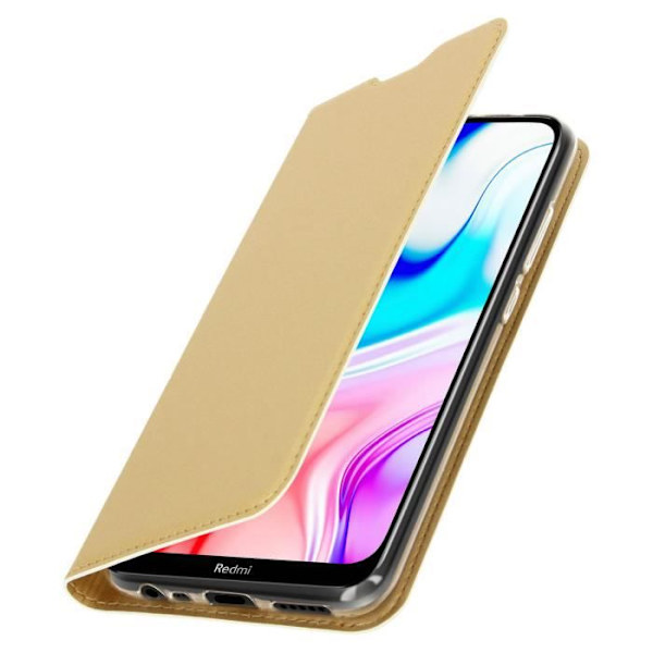 Hus - DUX DUCIS - Xiaomi Redmi 8 / 8A - Ekoskinn - Videostöd - Kortficka Gult guld