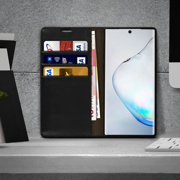 Folio-kotelo - AVIZAR - Galaxy Note 10 Plus - Aitoa Nahkaa - Video Tuki - Musta Svart
