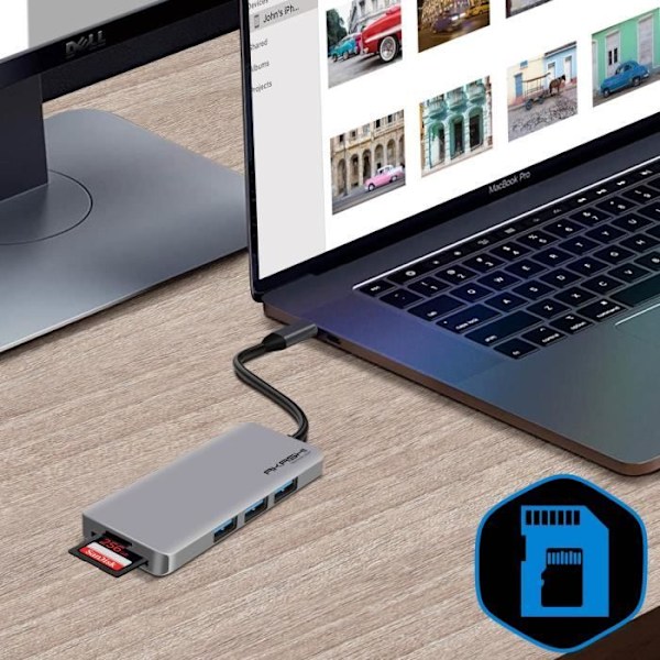 Hub USB-C 3x USB 1x HDMI 1x USB-C 1x 1 Indgang micro-SD / SD Compact Akashi Grå