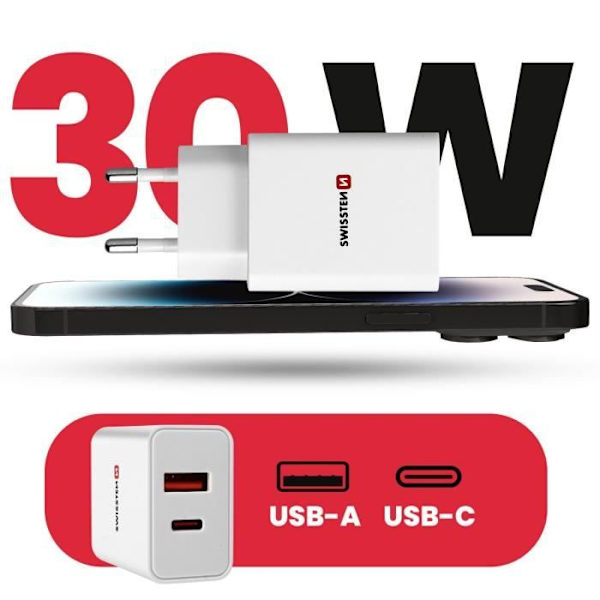 Swissten GaN 30W USB + USB-C nätladdare