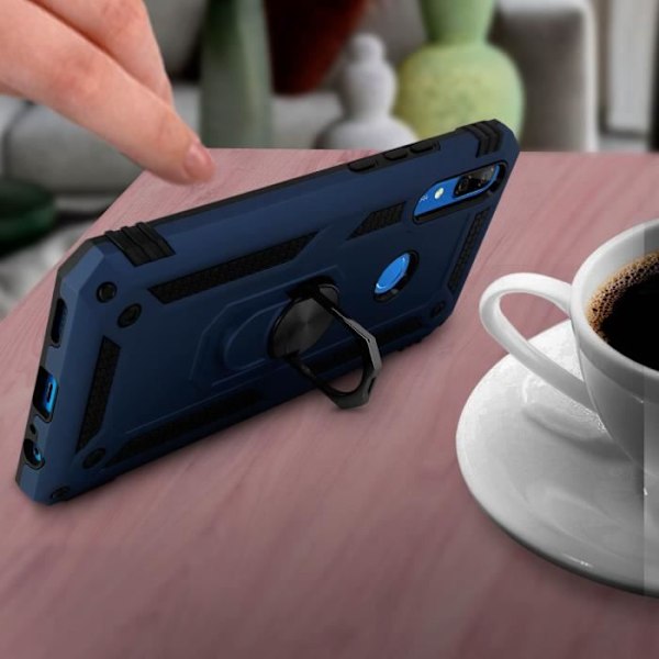 Coque - AVIZAR - Huawei P Smart / Y9 Prime 2019 - Bi-material - Videostöd-ring - Mörkblå Midnattsblå