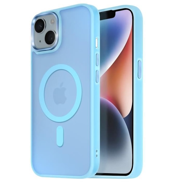 MagSafe-skal för iPhone 14 Matt Frostad Bakgrund Ljusblå Kant Blå